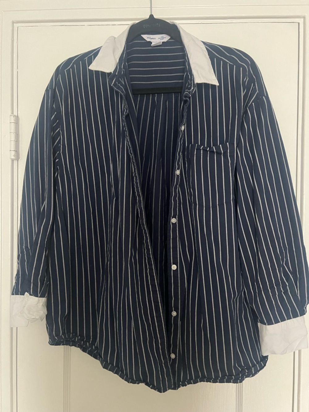 Old Navy Navy Blue and White Striped Button-Down Shirt